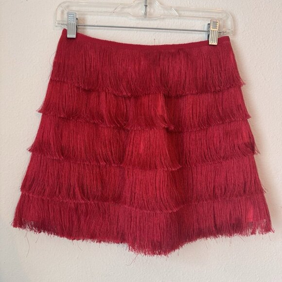 DO+BE Full Fringe Mini Skirt Pink Medium Cowgirl Boho Nashville Fuchsia Fest - Picture 1 of 10